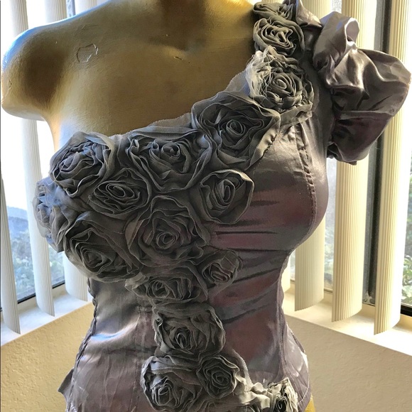 Uni Sleeve Silver ROSES Top Small - Picture 3 of 8